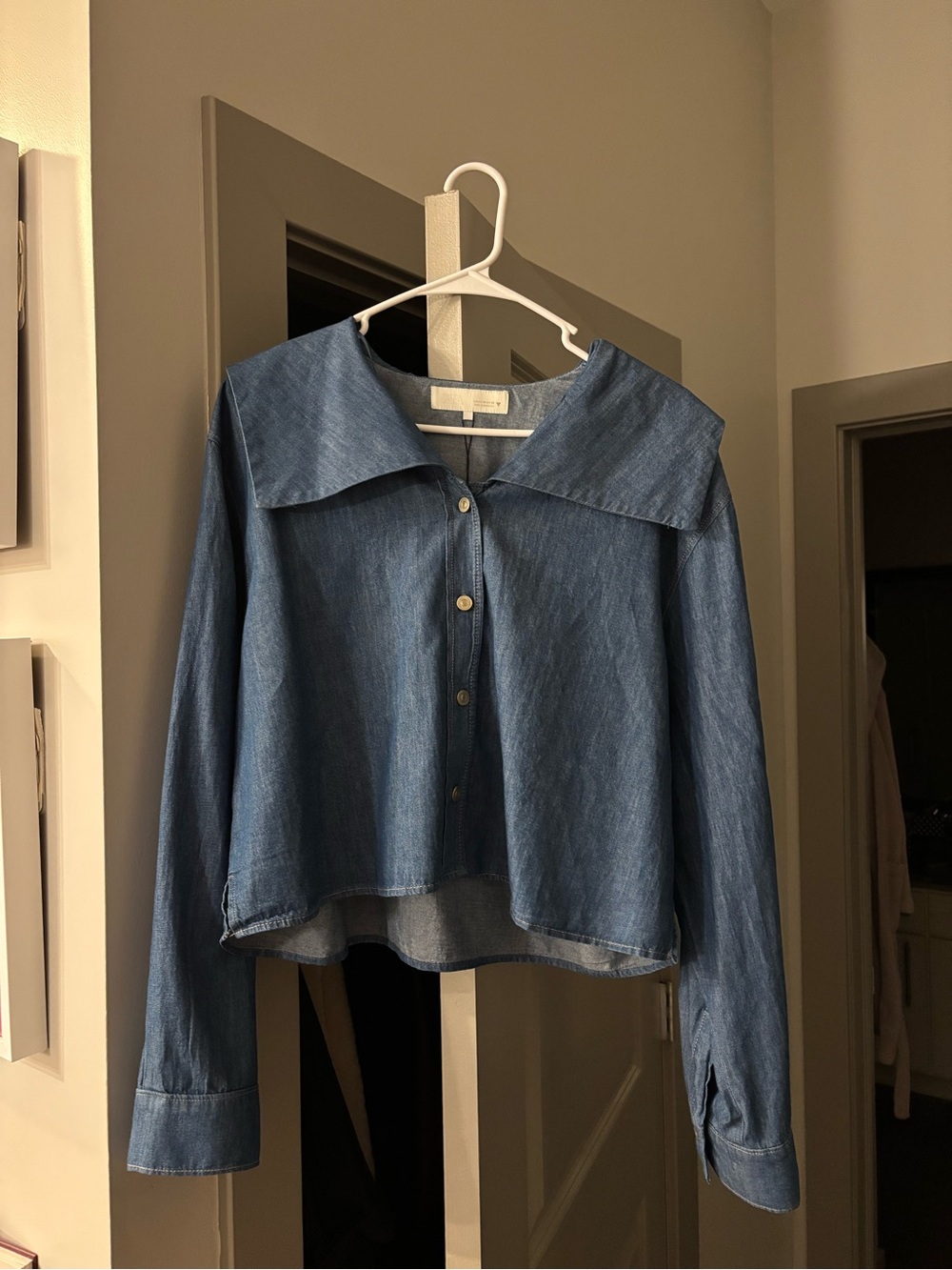 NWT ZARA Denim Button-Front Jacket with Wide Collar - Blue